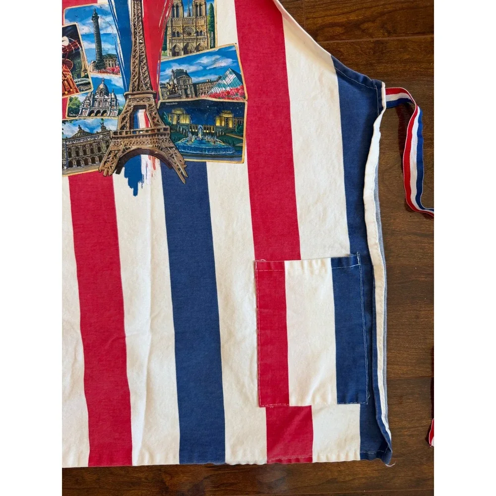 Mario Boni Paris France Souvenir Apron Eiffel Tower Cotton Made in Italy Striped